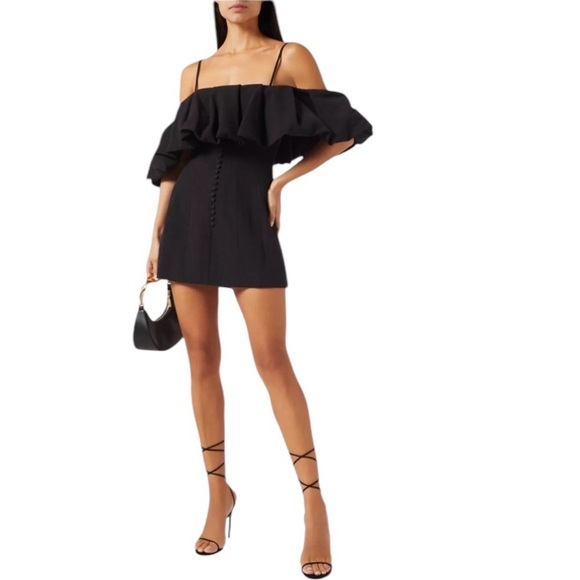Jonathan Simkhai Puff Off Shoulder Mini Dress Black Size 4 NEW - Picture 2 of 15